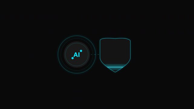 Dark themed ai icon and shield design for cybersecurity logos, technology websites, artificial intelligence companies, and digital security businesses.
