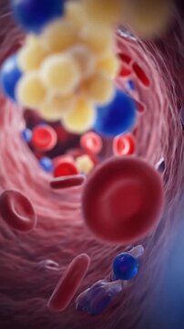 Glucose hormone blood sugar insulin flow inside artery red cell bloodstream lipid fat cell diabetes metabolism through artery showing metabolic imbalance endocrine response medical 3d illustration