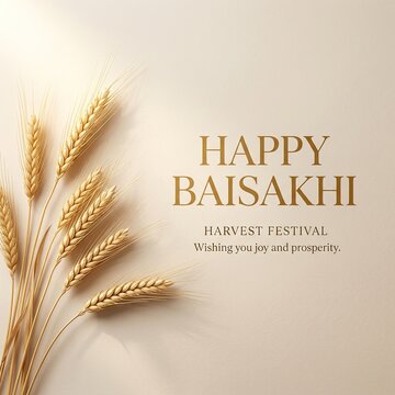 Premium Vaisakhi Greeting Card Design with Wheat Ears on Beige Background