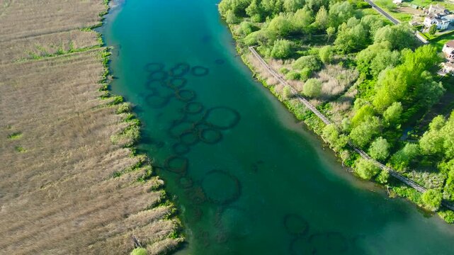 Lake Posta Fibreno, Frosinone, Lazio - Drone view, bird's eye view, planimetric.