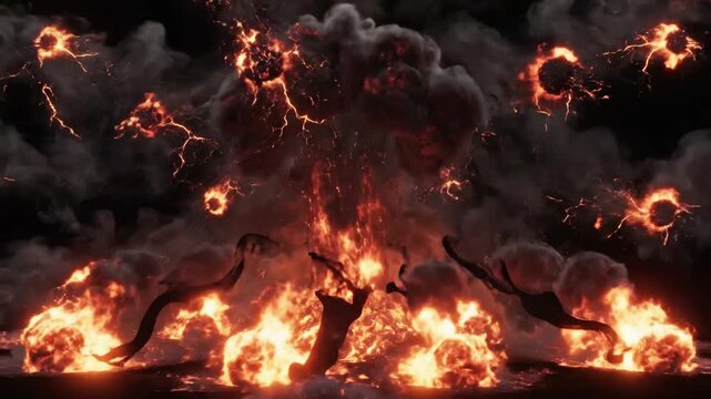 Fiery Explosion Bursting Outwards on Black Background - Abstract Energy Concept