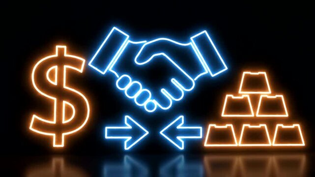 Neon signs of handshake and money.