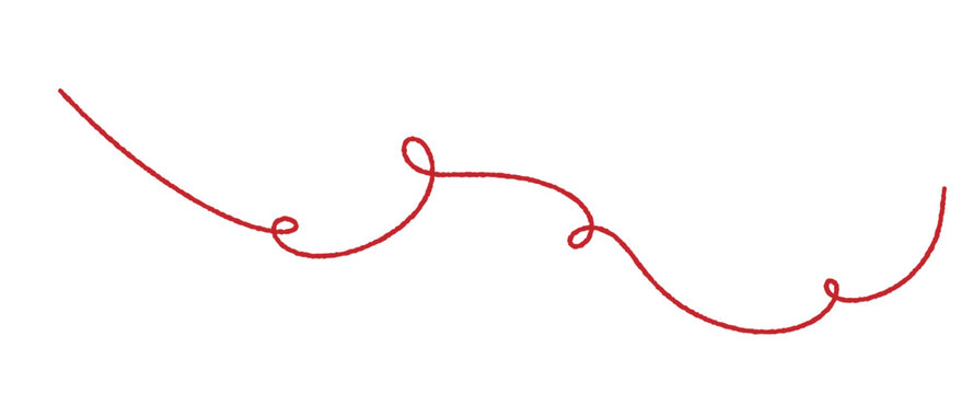 Red string with minimal doodle style. Simple illustration for crochet theme on white background.