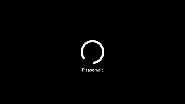 Progress indicator with "Please Wait" text on a black background, buffering and loading icon for digital interface and app design.