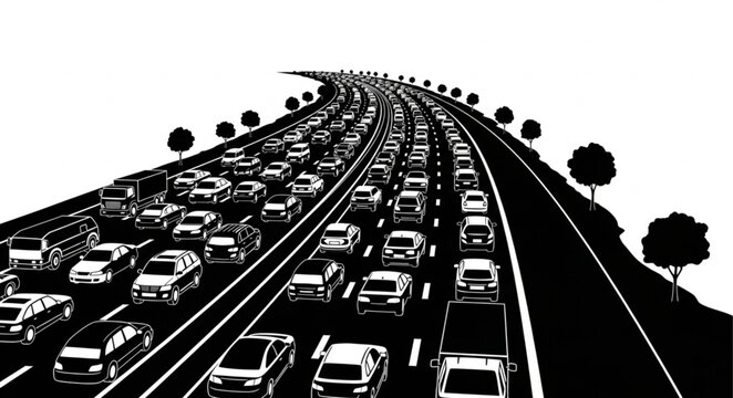 Heavy traffic jam on a multi lane highway during daytime.