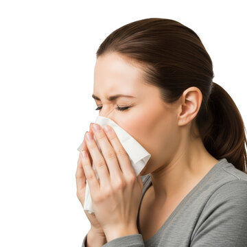 young woman blowing her nose