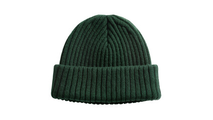 Dark green ribbed knit beanie hat, isolated on transparent background © Mia