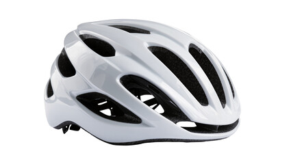 Fototapeta premium Shiny white cycling helmet with black vents, isolated on transparent background