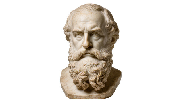 Marble bust of Socrates with detailed beard, isolated on transparent background