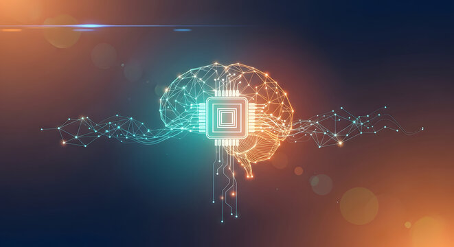Abstract illustration of a digital brain with a central processing unit