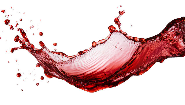 Dynamic red wine splash with droplets, isolated on transparent background