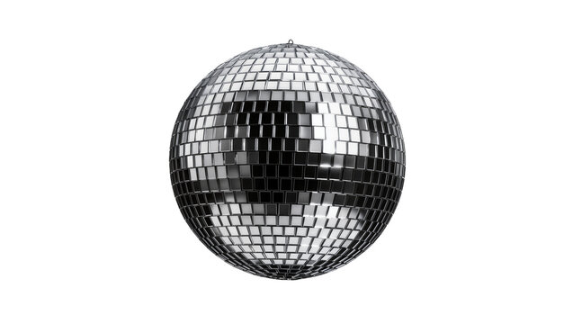 Shiny disco ball with mirrored squares, isolated on transparent background