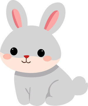 Cute Gray Bunny Vector Cartoon