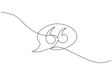Obraz premium Minimalist continuous one line drawing of a speech bubble with quotation marks. Clean vector art isolated on white background for modern design concepts.