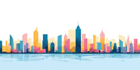 Obraz premium An abstract blue vector illustration of a downtown city skyline featuring modern skyscraper architecture and urban building silhouettes for a business landscape design concept