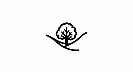 Fototapeta premium Minimalist line art depicting a stylized tree on a rolling hill