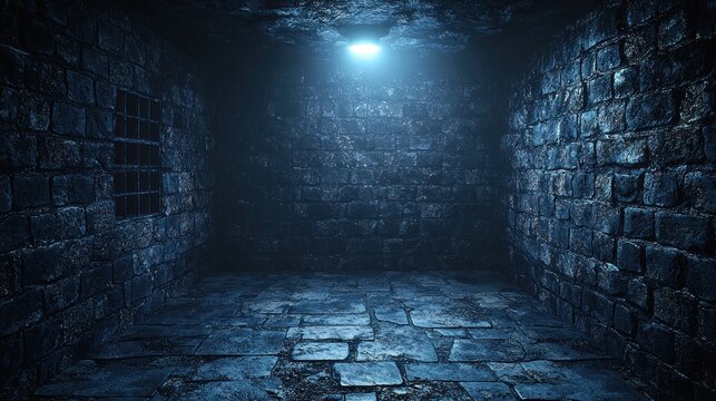 Mysterious Underground Dungeon with Stone Walls and Dim Lighting.