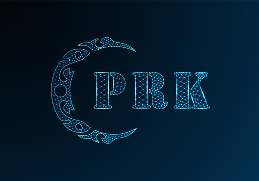 Low poly letter logo PRK design. PRK letter logo low poly vector design on blue color gradient background. PRK logo low poly design