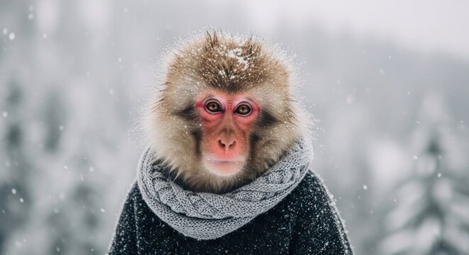Snow Monkey Portrait A Japanese Macaque in Winter Wonderland.