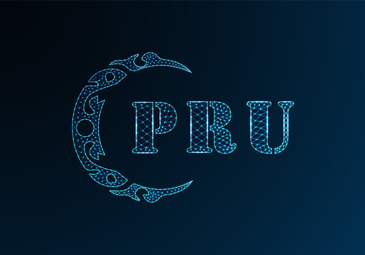 Low poly letter logo PRU design. PRU letter logo low poly vector design on blue color gradient background. PRU logo low poly design