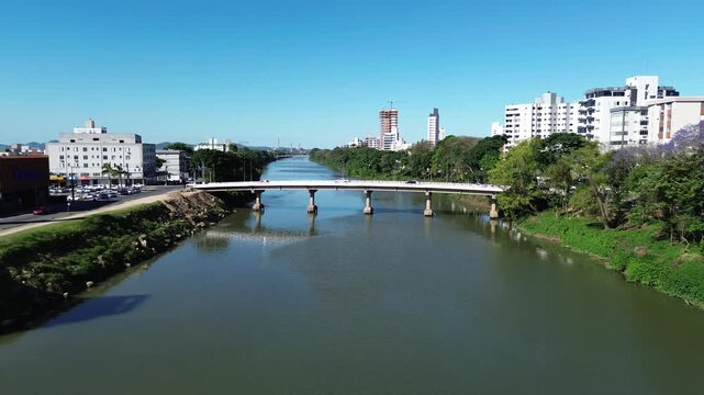 Tubarao, Santa Catarina, Brazil. Bridge over Tubarao river. Aerial view 