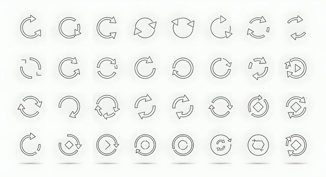 Circular Arrow Icons Set: Refresh, Recycle, Rotate, Reload, Sync, Repeat Symbols