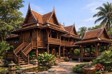 Fototapeta premium Traditional Thai wooden architecture