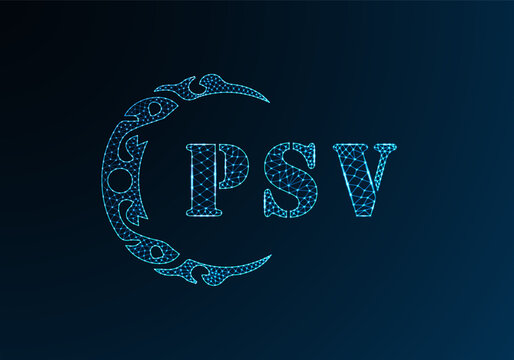 Low poly letter logo PSV design. PSV letter logo low poly vector design on blue color gradient background. PSV logo low poly design