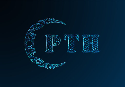 Low poly letter logo PTH design. PTH letter logo low poly vector design on blue color gradient background. PTH logo low poly design