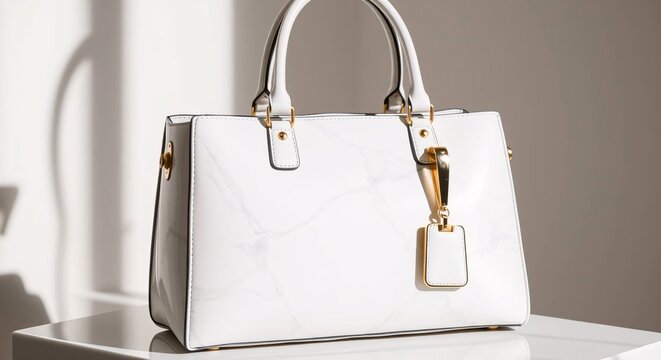 Elegant White Handbag: An exquisite white handbag, radiating sophistication and timeless style, is beautifully presented.