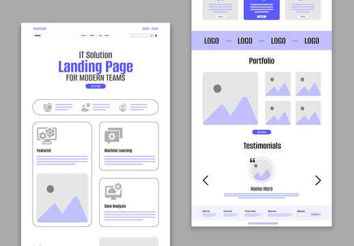 Clean IT Service Landing Page Wireframe Design