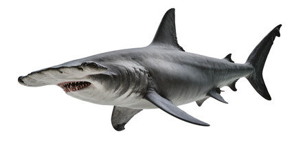 Fototapeta premium Great hammerhead shark with sharp teeth, isolated on transparent background