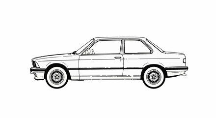 Obraz premium Line drawing of a classic two-door coupe car, side view