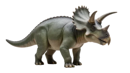 Fotobehang Dinosaurussen Green triceratops dinosaur with three horns, isolated on transparent background  © PROSTOCK