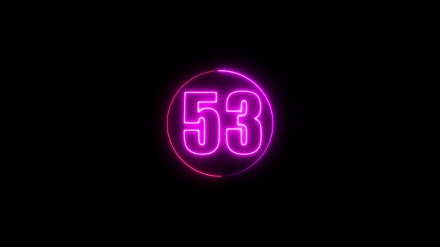 Neon Countdown Timer 53 with Glowing Pink Circle on Black Background &ndash; Futuristic Digital Number Animation