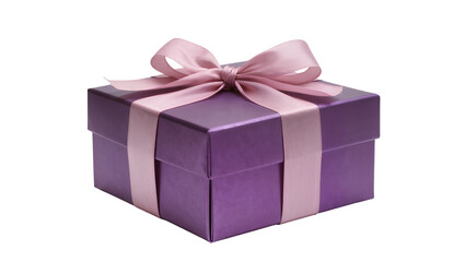 Obraz premium Purple gift box with pink ribbon and bow, isolated on transparent background