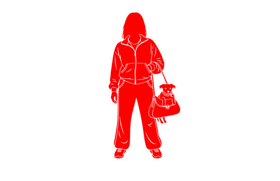 Y2K Celebrity with Purse Dog Silhouette Sticker, Retro Starlet Fashion Vector, Playful 2000s Nostalgia Icon Illustration