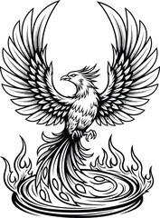Fototapeta premium Mythical Phoenix Bird Rising from Flames Illustration.