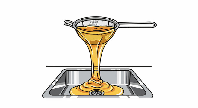 Liquid filtered through sieve into sink