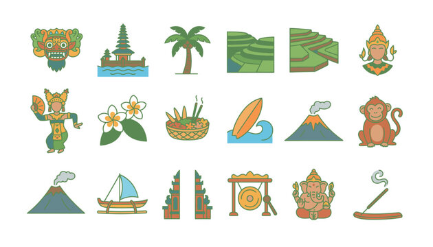 Collection of travel icons and landmarks.