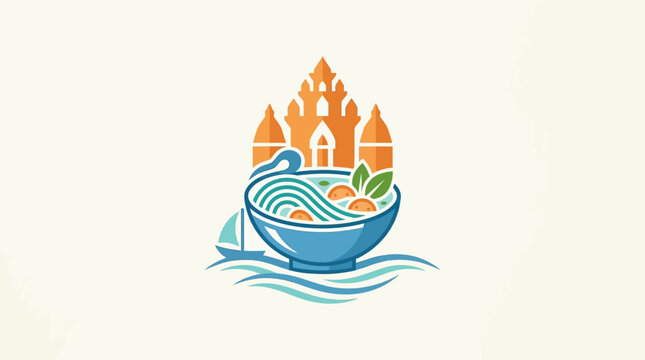 Colorful Logo Representing Vietnamese Cuisine and Architecture
