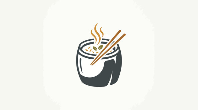 Minimalist Illustration of a Bowl of Asian Food