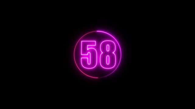 Neon Countdown Timer 58 with Glowing Pink Circle on Black Background &ndash; Futuristic Digital Number Animation