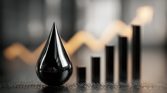 Large black oil drop with business graph symbolizing high fuel prices and shortage crisis. Concept of rising costs, economic pressure, and global energy instability.