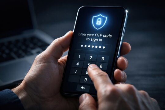 Two factor authentication OTP code verification with secure login and mobile cybersecurity access