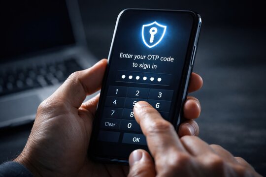 Two factor authentication OTP code verification with secure login and mobile cybersecurity access