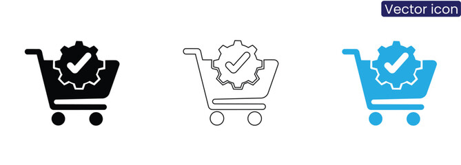 Shopping cart with gear and checkmark on white background vector icon set © graphicsart.one