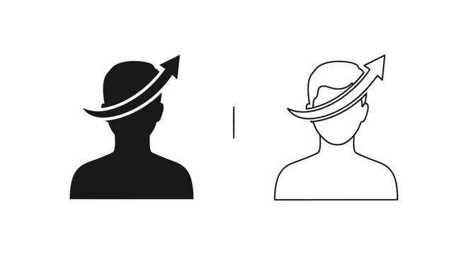 a black and white icon of a man with an arrow on his head Vector