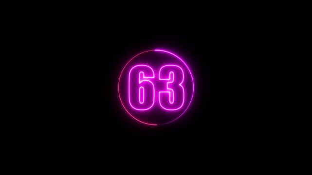 Neon Countdown Timer 63 with Glowing Pink Circle on Black Background &ndash; Futuristic Digital Number Animation