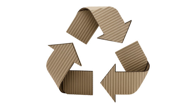 Corrugated cardboard recycling symbol arrows, isolated on transparent background